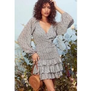 ASTR Blue Floral Tiered Mini Dress Womens Medium Ruffled Cottagecore Coquette